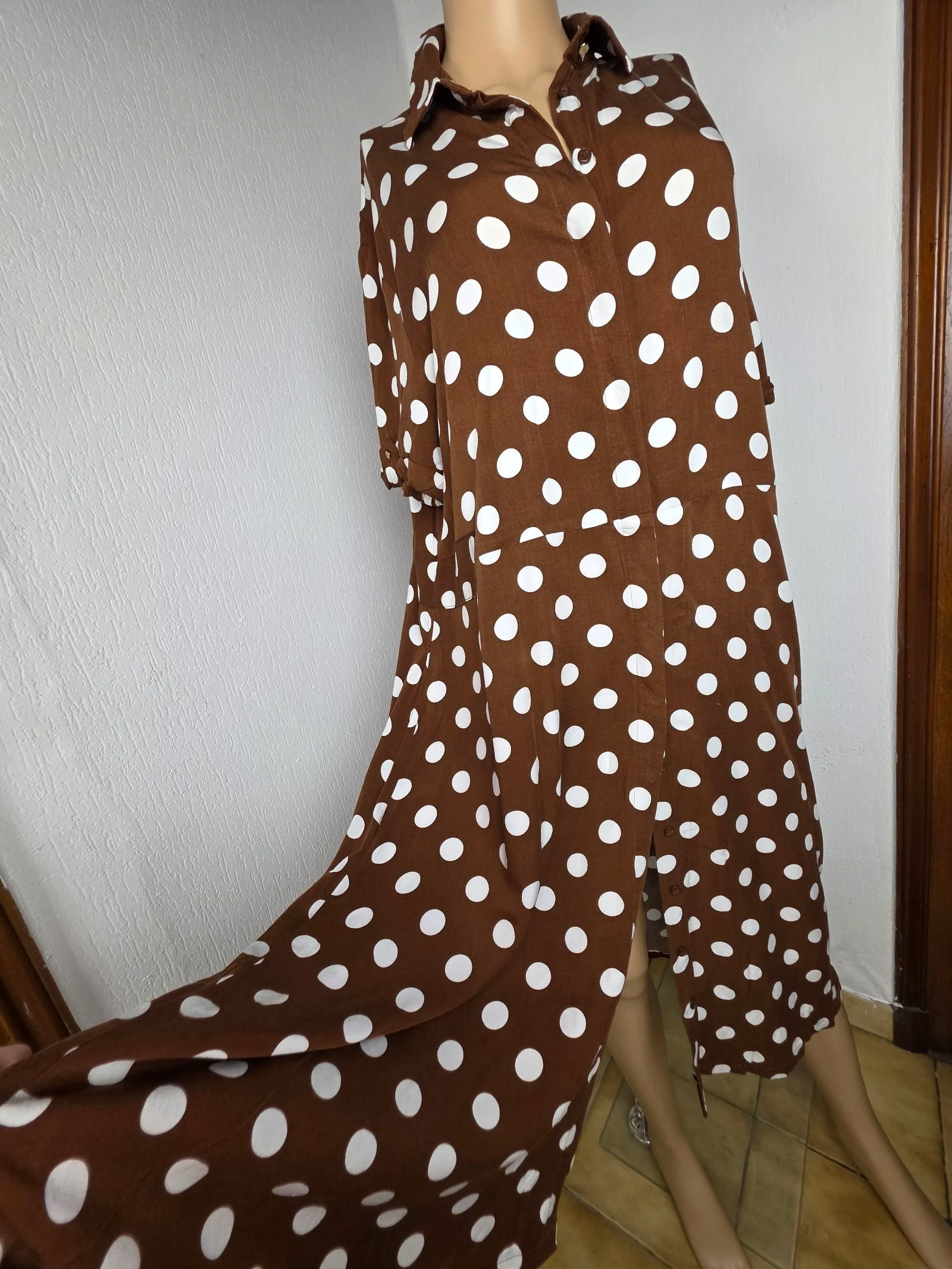 Vestido camisa longo com bolinhas grandes vintage estilo Pretty Woman tamanho 38/40/42 – photo 6